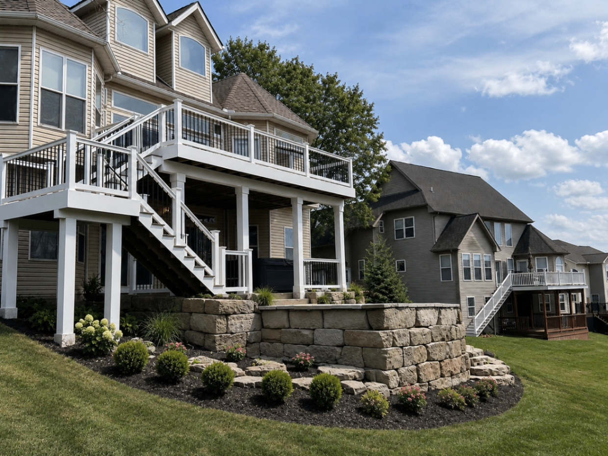 Residential deck and retaining wall installation