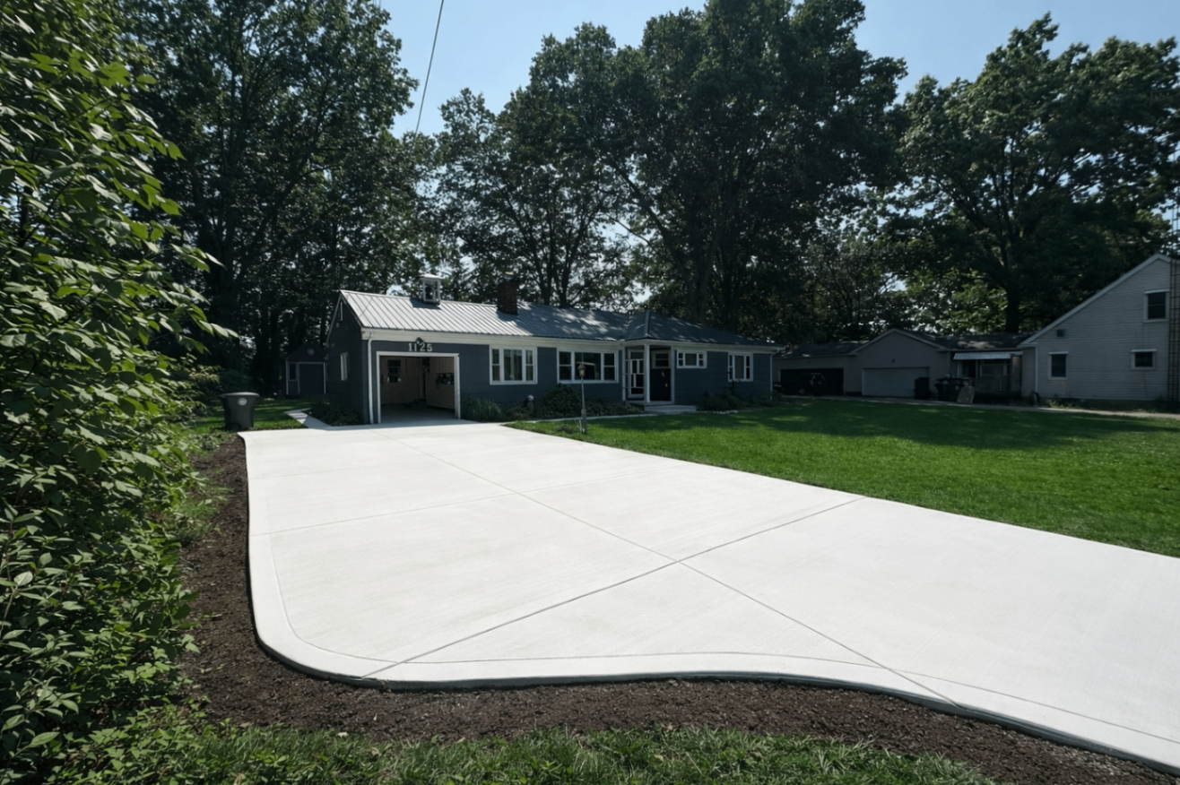 Concrete driveway installation at an Akron home by Edgewater Company